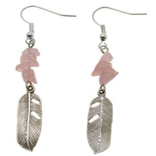 Oorbellen Rose Quarts Feather